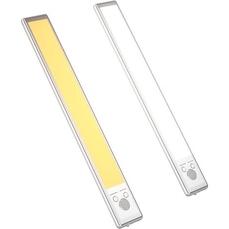 Lot de 2 lampes de placard à détecteur de mouvement de 24 cm, sans fil, rechargeables par USB, lumière chaude, pour placards, plans de travail et buffets (1/4)