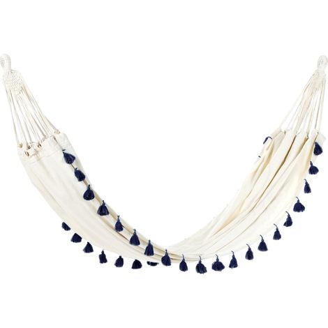 Hamaca de algodón poliéster beige y azul oscuro colgante interior exterior Vercelli