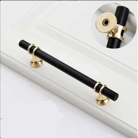 96mm Black and Gold Aluminum Alloy Kitchen Furniture Handle with Screws for Drawers, Cupboards and Cabinets.