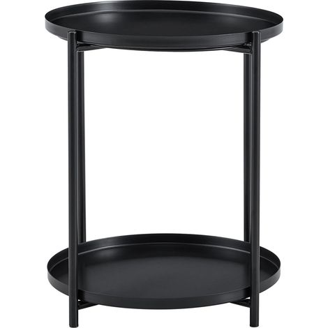 Table d'appoint ronde à 2 niveaux, structure métal, plateau MDF noir et blanc, 42 x 52 cm, style scandinave moderne, gain de place CHICFURN (1/5)