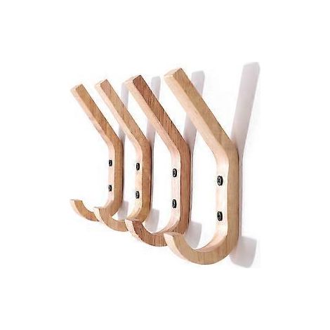 SZTXJ 4er-Set Wandhaken aus Gummibaumholz, Garderobenhaken mit zwei Haken, 16 x 6 x 2,5 cm (1/2)