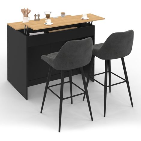 Isola centrale CESAR da 110 cm con ripiano estraibile rettangolare in legno nero e look faggio
