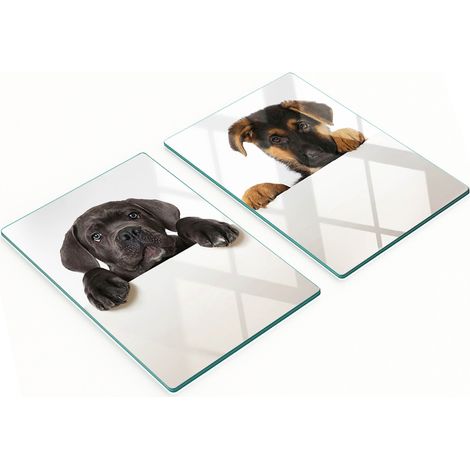 Tablas de cocina de vidrio templado con dise帽o de tres cachorros, 2x40x52 cm. (1/5)