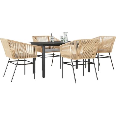 Ensemble à manger jardin coussins 5 pcs-Salon de jardin marron poly rotin verre 447736 (1/5)