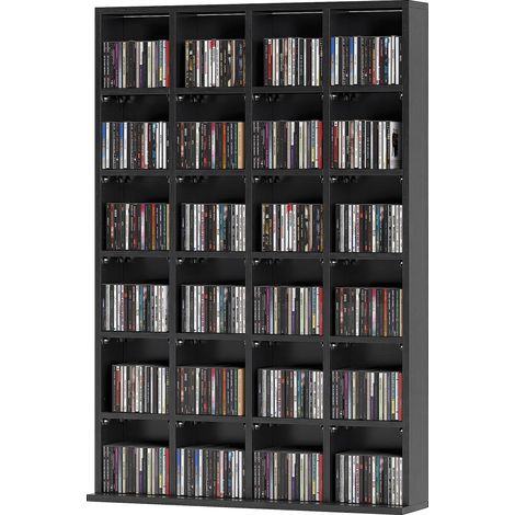 HOMCOM Mobile Libreria Porta CD a 24 Vani con Mensole Regolabili Nero