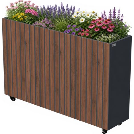 Zelsius Hochbeet verzinkter Stahl mit Rollen 120 x 30 x 80 cm, Anthrazit RAL 7016 Walnuss Holzoptik (1/5)
