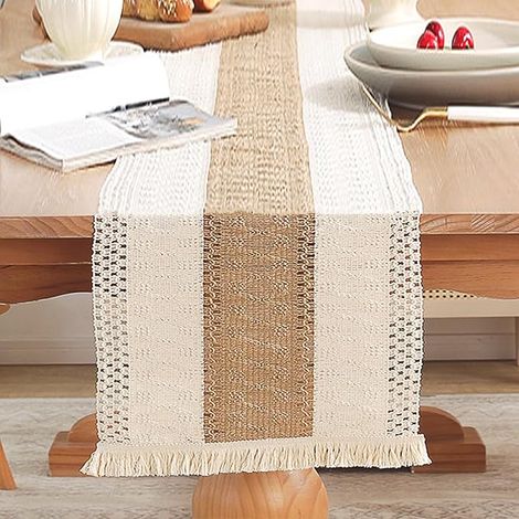 Lntyq Macramé Chemin de Table ,Style Bohème,Beige,Lavable, Décoration de Table pour Mariage,Salle à Manger, Restaurant, Banquet, Noël Fête - 30 x 120 cm