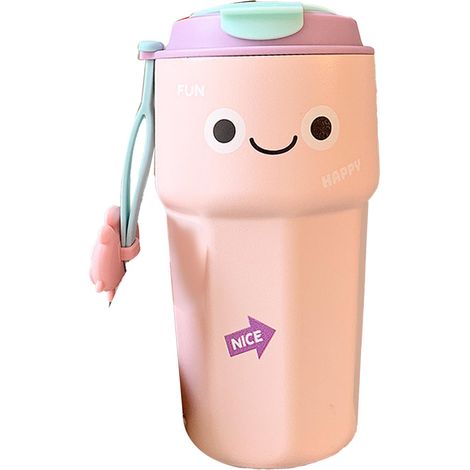 Bouteille isotherme mignonne en acier inox 450ml, double paroi pour boissons chaudes, rose (1/5)