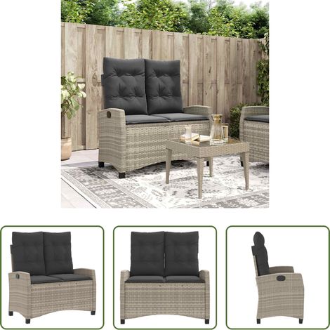 Relaxbank - Gartenbank Verstellbar mit Kissen Hellgrau Poly Rattan (1/5)