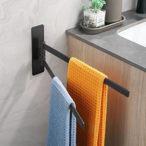 Arm Swivel Towel Rack Stainless Steel Towel Rack Wall Mounted Towel Holder for Bathroom Kitchen Matte Black (1/3)