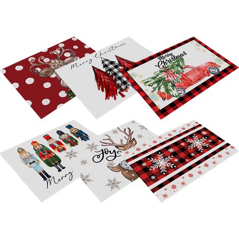 Lot de 6 sets de table sapin de Noël, sets de table rouges « Joyeux Noël » pour la table à manger, sets de table lavables (1/5)