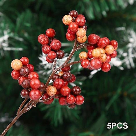 pièces de décorations artificielles pour fêtes et festivals : baies de Noël, branches et haricots en mousse.orange (1/5)