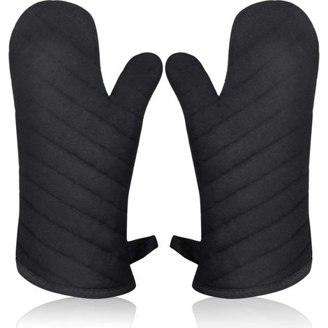 Gant de Cuisine Anti Chaleur, Gant Four Manique Four Oven Mitts Oven Gloves Gant Manique Gants Isolants Cuisine Épais et Longue Mitaine Four pour Barbecue Cuisson Gants Cuisine Noir 1 Paire (1/5)