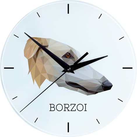 Orologio da parete geometrico con foto e iscrizione di Art-Dog, raffigurante un Borzoi russo, Borzoi, Barzoi. (1/4)