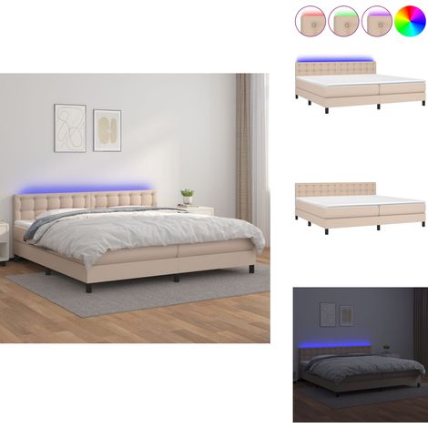Boxspringbett mit Matratze & LED Cappuccino-Braun 200x200cm - Boxspringbett - Doppelbett - Lederbett - Bettenrahmen - Lattenrost (1/5)