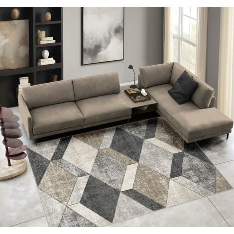 Tappeto salotto arredo casa FUNNY F8521 grigio beige moderno optical effetto 3D cm.120x170 (1/3)