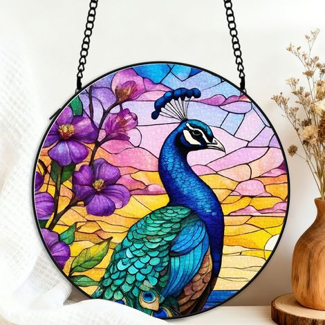Attrape-soleil vitrail chat 20 cm décoration suspendue fenêtre animal lumineux cadeau Noël (1/5)