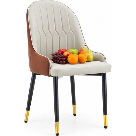ELVMI Set di 2 Sedie da Pranzo con Schienale a Fulmine, Piedini Antiscivolo, Metallo e Pelle Sintetica Marrone Nero Grigio Caldo (1/5)