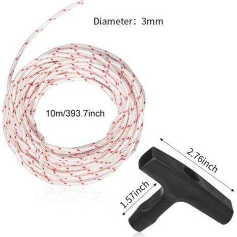 Cavo di avviamento per tosaerba, 10 metri, diametro 3,0 mm, cavo di trazione con 3 maniglie di avviamento per ricambi tosaerba (1/3)