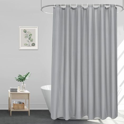 Rideau de douche 180 x 160 cm Gris En tissu imperméable Pour salle de bain et baignoire Anti-moisissure Lavable Avec 12 anneaux (1/5)