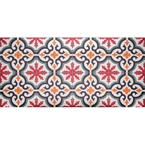Tapis de cuisine en vinyle, motif faïences rouges et vertes, en PVC, antidérapant, pour intérieur et extérieur, 120 x 60 cm (1/5)