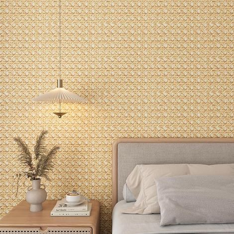 Adhesive Wallpaper Rattan Look Adhesive Paper for Furniture Kitchen Wardrobe Closets Wallpaper Wall Sticker Living Room Bathroom Light Brown Smooth 40 cm x 2 m (1/5)