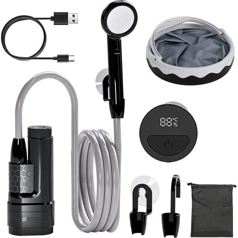 Douche de camping extérieure 4000 mAh avec pommeau réglable, étanchéité IPX8, double mode, idéale pour la randonnée et le camping-car