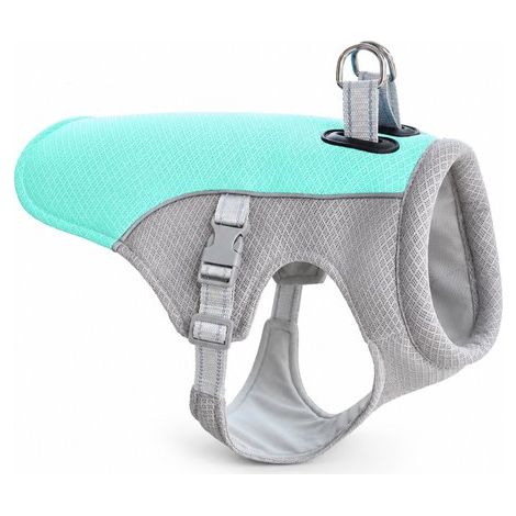 Gilet rafraîchissant pour chien 25 x 18 x 4 cm, taille L, avec protection UV UPF 50+, respirant pour Bouledogue français et Carlin, pour l'été, vert herbe (1/5)
