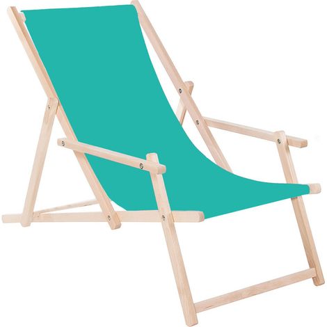 Tumbona de madera con reposabrazos, para jardín o playa marina.