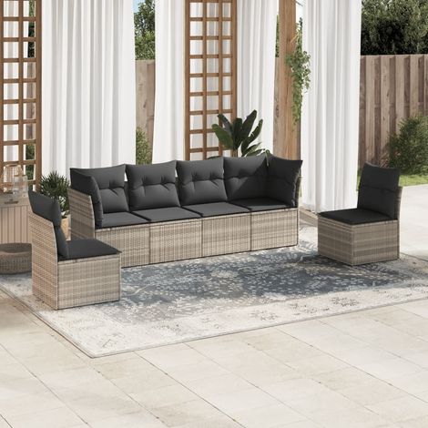 Set de sofás de jardín 6 pzas y cojines ratán sintético gris