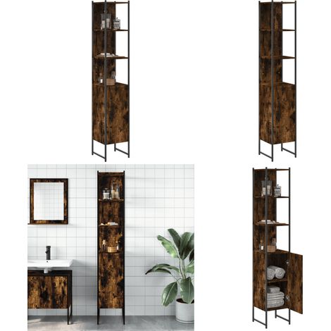 Badschrank Räuchereiche 33x33x185,5 cm Holzwerkstoff - Badezimmermöbel - Badschrank - Holzwerkstoff - Pulverbeschichtet - Stahl - Home & Living