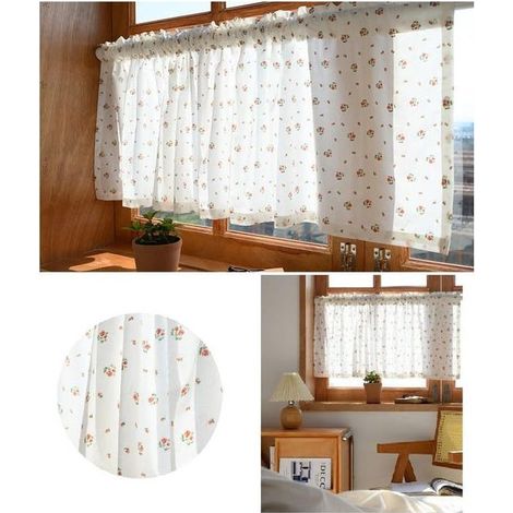 1 pezzo cortina di maglia di puro cotone floreale tenda tenda bianca, un bistrot in stile casa di campagna, tenda cucina, breve larghezza 60 altezza 45 cm (1/5)