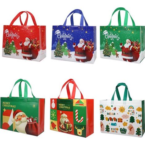 Set di 5 sacchetti natalizi - 32 x 25 x 15 cm - Pieghevoli e riutilizzabili - 5 diversi design - Sacchetti regalo di Natale - Confezione regalo natalizia (1/5)