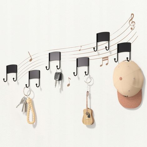 Porte-notes de musique autocollants noirs pour salle de bain, cuisine, salon, lot de 6 (1/5)