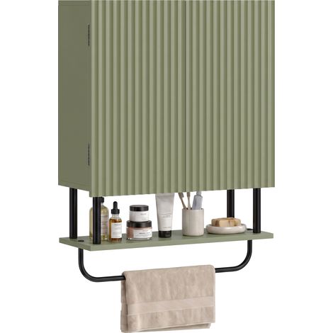 HOMCOM Modern Bathroom Wall Cabinet with 2 Wavy Doors Green (1/5)