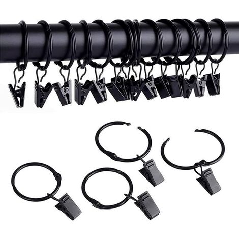 25 pezzi Anelli per tende con clip, ganci per tende in metallo, facili da aprire e chiudere, ganci per tende in metallo per tende da doccia, porte e finestre