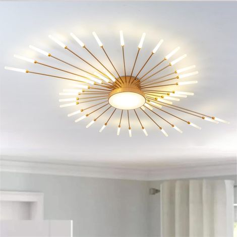 Plafonnier LED Moderne Pour Salon,Acrylique Luminaire Plafonnier,Intérieur Design lampes de décoration pour salon chambre à coucher et salle à manger(Or,42+1 Tête) (1/5)