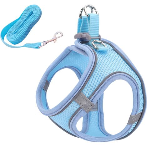 Harnais Chien, Harnais Pour Chien Chat Pour Promenade De Chien En Plein Air Dressage Step-In Harnais（S）-Corde plate bleue de 1,5 m-M