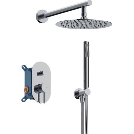 Sanycces – Kit de douche à encastrer LOOP Chrome – Tête de douche grand format 25 cm – Laiton massif et acier inoxydable – Installation moderne