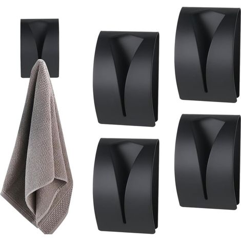 4-Piece Bathroom Towel Rack, Wall-Mounted Towel Holder, No-Drill Towel Holder, Stainless Steel Kitchen Hooks, Bathroom Kitchen Hook, Towel Clip (1/5)
