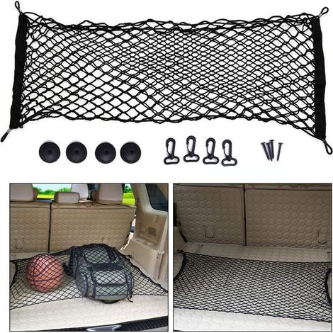 1 Filet de chargement, Maille nylon double couche, Extensible 130 cm, Organisateur coffre, Pour SUV Van Camion (1/5)