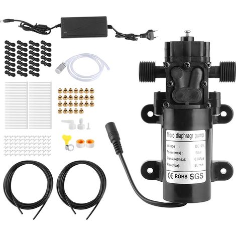 Système de brumisation électrique basse pression de 18 mètres pour usage domestique, 26 buses, adaptateur de brumisation basse pression pour jardin extérieur (norme européenne 110-240V) (1/5)
