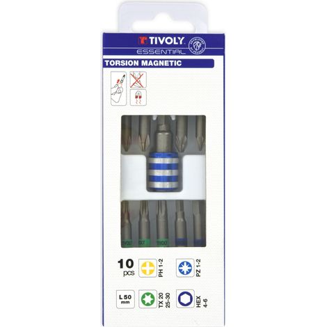 Tivoly • Coffret 10 pcs Lg 50- 9 embouts Torsion magnétique + 1 porte embout quick change (1/2)