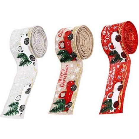 Decor de Noel 3 Rouleaux de Rubans de NoëL Rubans DéCoratifs pour Bricolage NœUds Artisanaux 5 cm X 5 M (1/4)