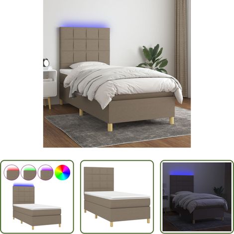 Matelas ensaché - Sommier à lattes de lit et matelas et LED Taupe 90x200 cm Tissu (1/5)