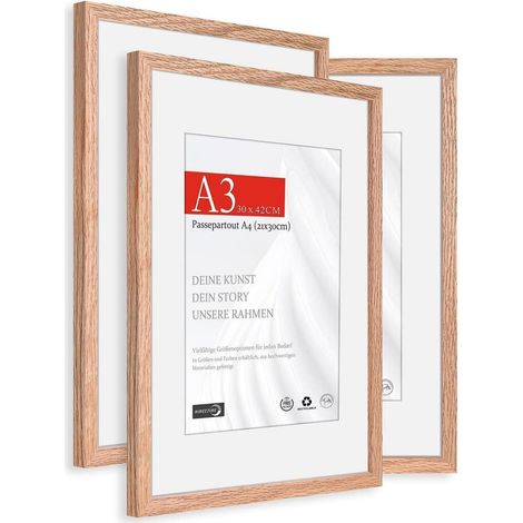 Bilderrahmen DIN A3 Passepartout A4 Holz Eiche A3(29,7x42cm) 3x (1/5)