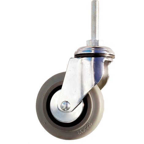 Roulette industrielle pivotante – Acier galvanisé – Ø 100mm – Charge 80kg – Montage tige filetée – Hauteur 134mm