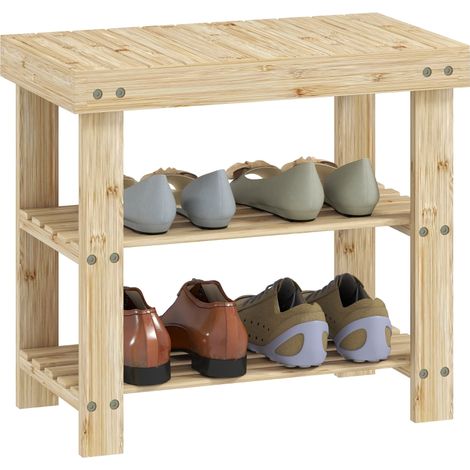 Schuhbank aus Bambus, Schuhregal mit 2 Ablagen, Sitzfläche, für Flur, Eingangsbereich, 50x28x45cm, Natur (1/5)