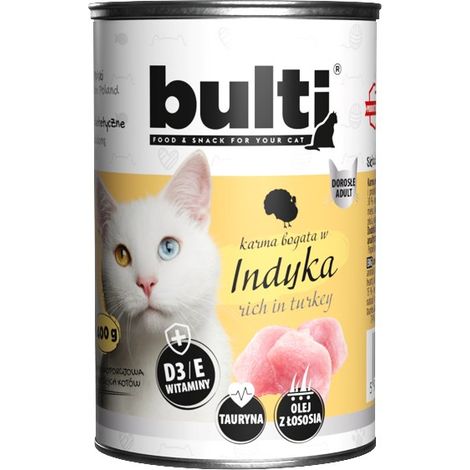 Alimento húmedo para gatos BULTI sabor pavo, lata de 400 g