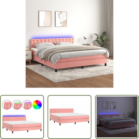 Matratze - Boxspringbett mit Matratze & LED Rosa 180x200 cm Samt (1/5)